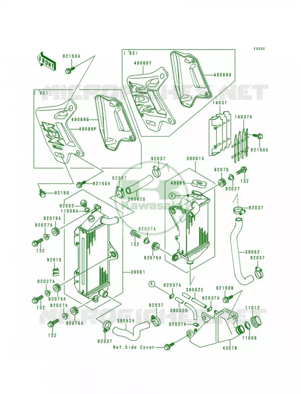 RadiatorKDX200-E4E5 Kawasaki MOTOS 200 1992 KDX200  KDX200-E4