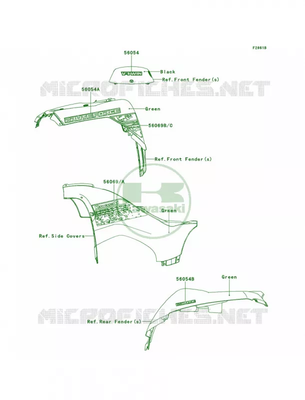 DecalsGreenFCFFCS Kawasaki QUAD 650 2012 Brute Force 650 4x4i  KVF650FCF