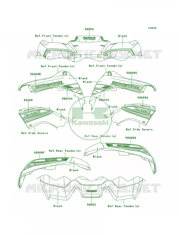 DecalsBlackDCFDCS Kawasaki QUAD 650 2012 Brute Force 650 4x4  KVF650DCF