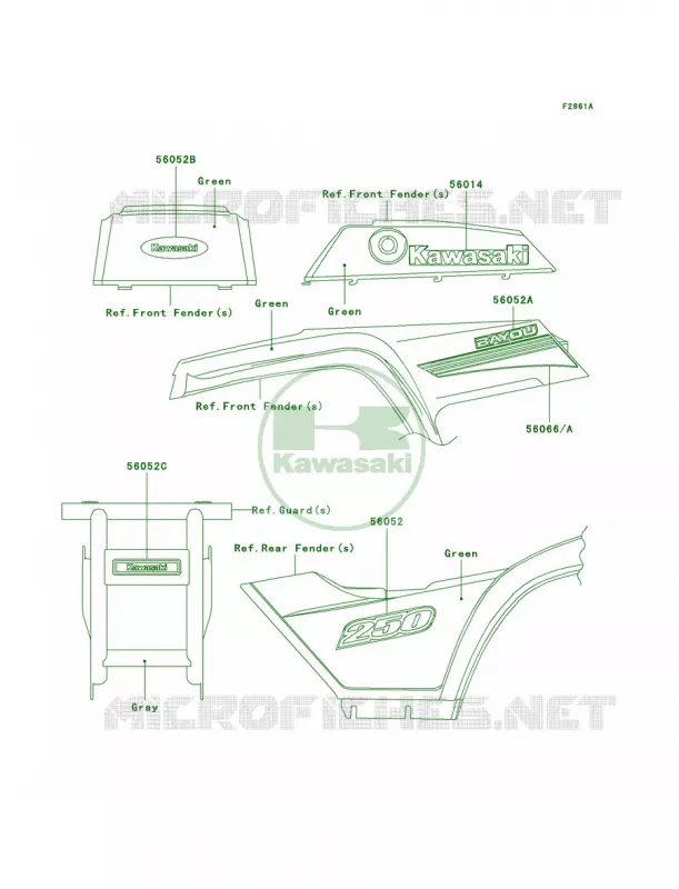 DecalsGreenA6F Kawasaki QUAD 250 2009 Bayou 250  KLF250A9F