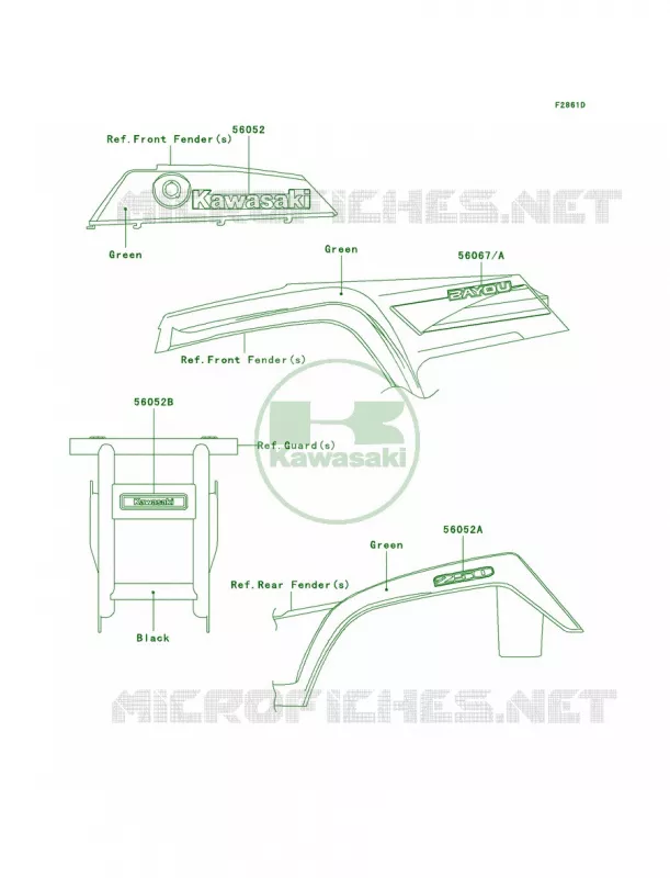 DecalsGreenA7F Kawasaki QUAD 250 2009 Bayou 250  KLF250A9F