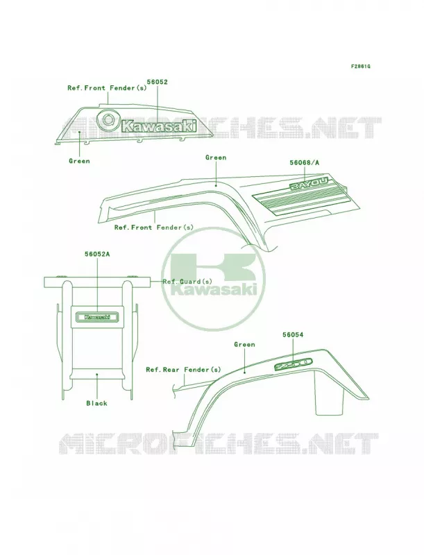 DecalsGreenA8F Kawasaki QUAD 250 2009 Bayou 250  KLF250A9F