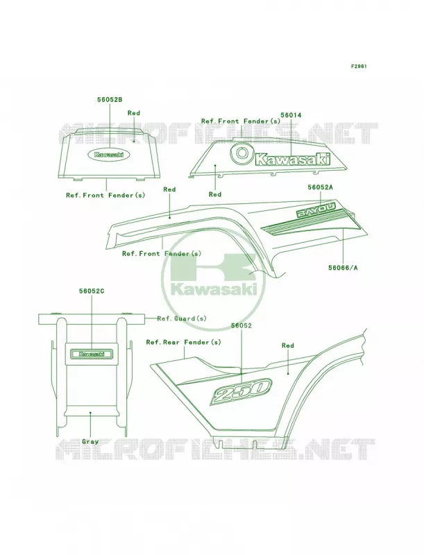 DecalsRedA6F Kawasaki QUAD 250 2009 Bayou 250  KLF250A9F
