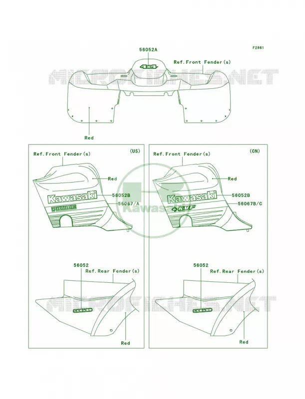 DecalsRedA6F Kawasaki QUAD 360 2009 Prairie 360 4X4  KVF360A9F