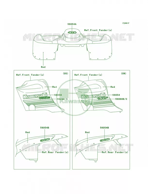 DecalsRedA8F Kawasaki QUAD 360 2009 Prairie 360 4X4  KVF360A9F