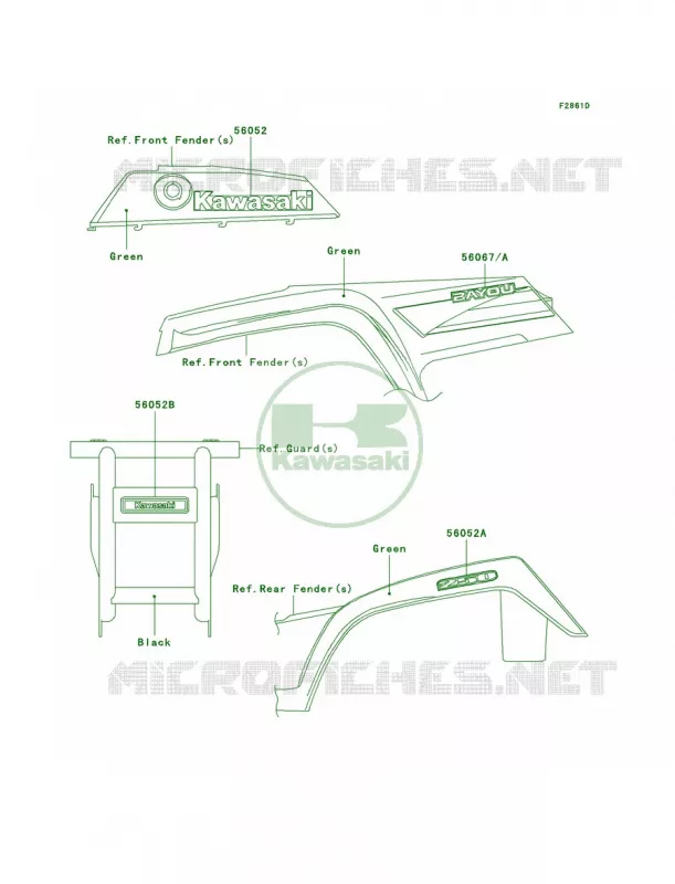 DecalsGreenA7F Kawasaki QUAD 250 2007 Bayou 250  KLF250A7F