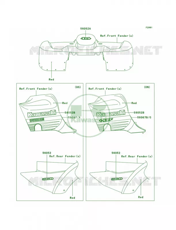 DecalsRedA6F Kawasaki QUAD 360 2007 Prairie 360 4X4  KVF360A7F