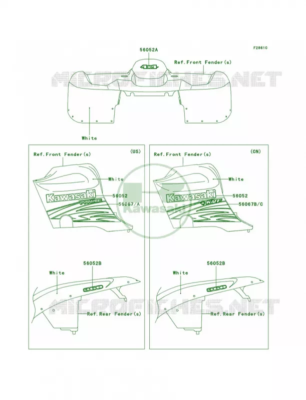 DecalsWhiteA7F Kawasaki QUAD 360 2007 Prairie 360 4X4  KVF360A7F