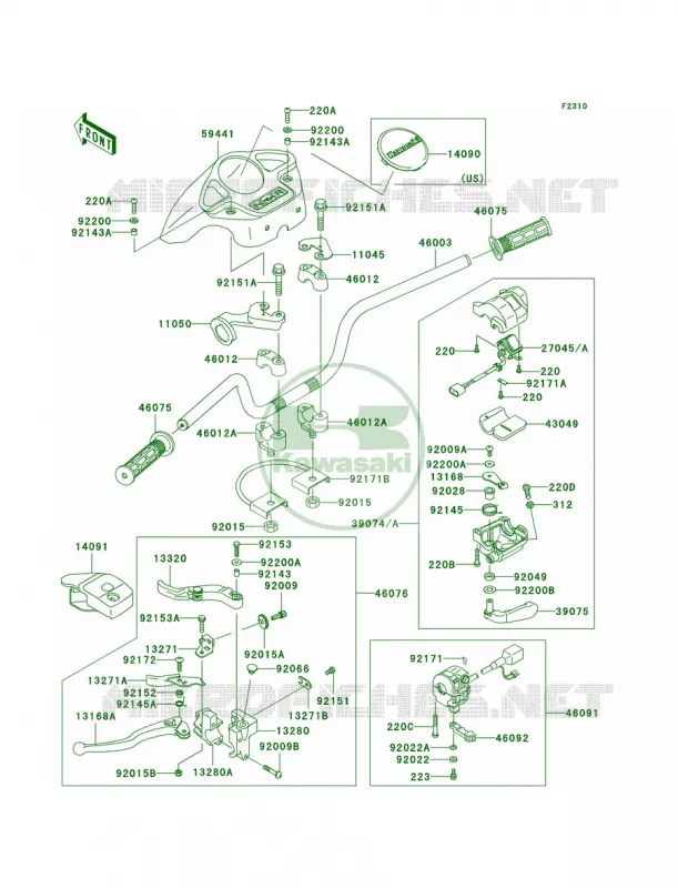 Handlebar Kawasaki QUAD 360 2007 Prairie 360 4X4 Hardwoods Green HD  KVF360C7F