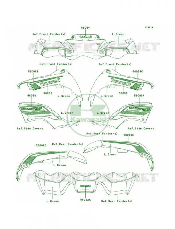 DecalsL.GreenD9F Kawasaki QUAD 650 2007 Brute Force 650 4x4  KVF650D7F