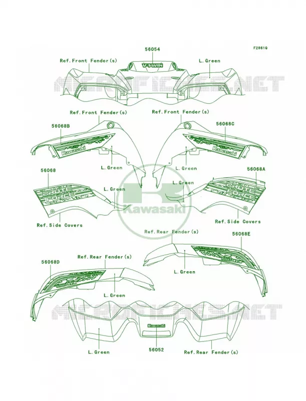 DecalsL.GreenDAF Kawasaki QUAD 650 2007 Brute Force 650 4x4  KVF650D7F