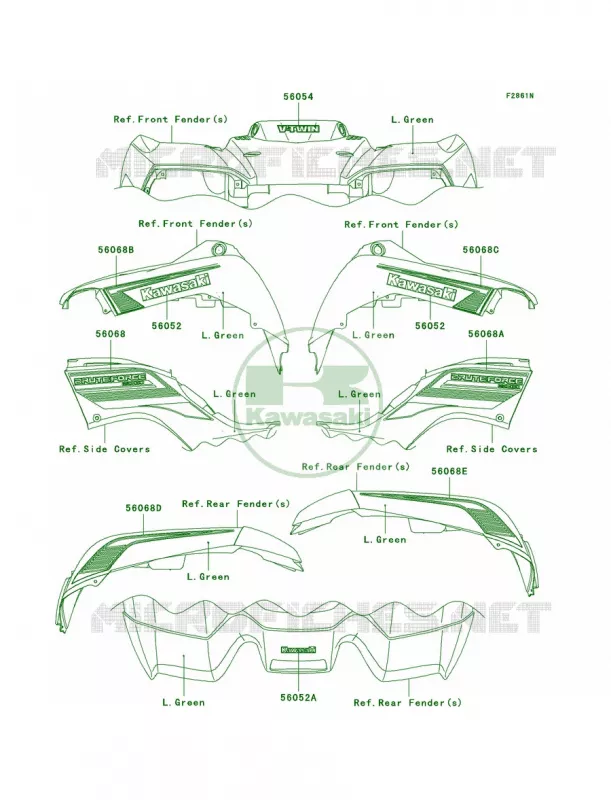 DecalsL.GreenD9F Kawasaki QUAD 650 2006 Brute Force 650 4x4  KVF650D6F