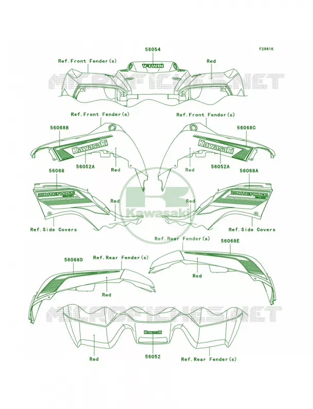 DecalsRedD9F Kawasaki QUAD 650 2006 Brute Force 650 4x4  KVF650D6F