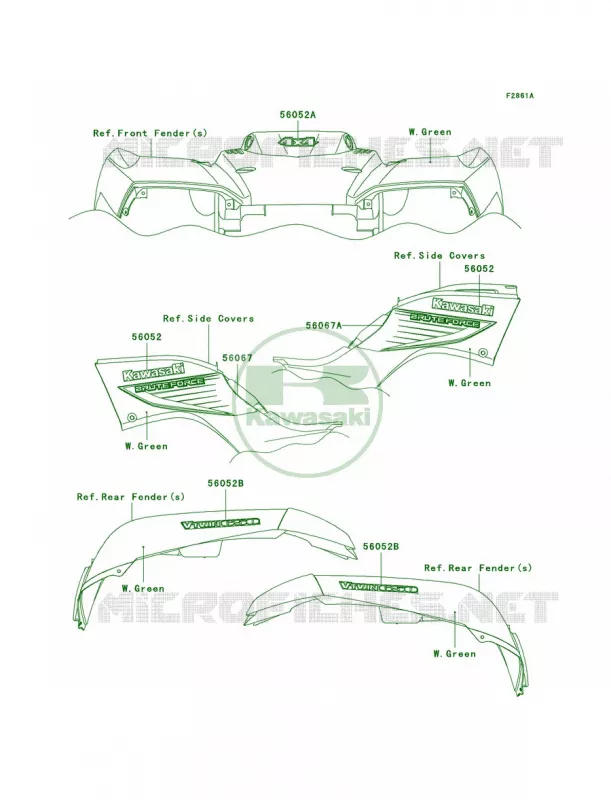 DecalsW.GreenD6F Kawasaki QUAD 650 2006 Brute Force 650 4x4  KVF650D6F