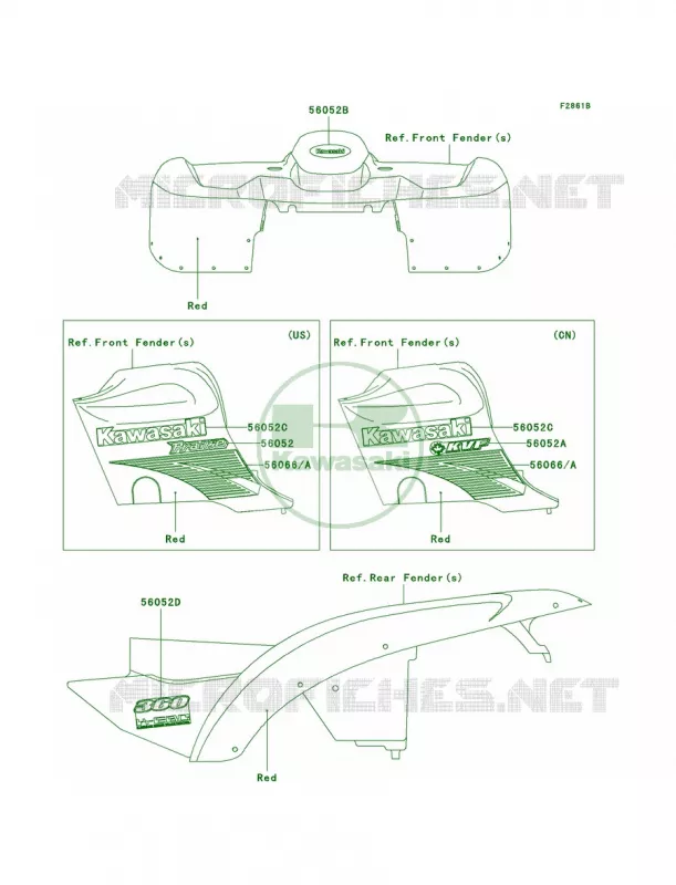 DecalsRedA2 Kawasaki QUAD 360 2005 Prairie 360 4X4  KVF360-A3