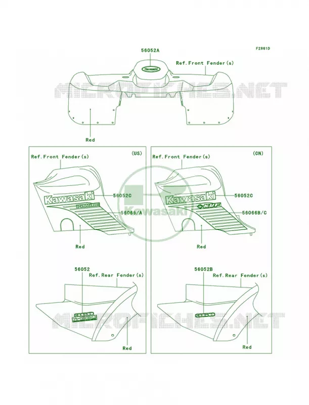 DecalsRedA3 Kawasaki QUAD 360 2005 Prairie 360 4X4  KVF360-A3