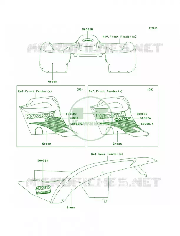 DecalsGreenB2 Kawasaki QUAD 360 2004 Prairie 360  KVF360-B2