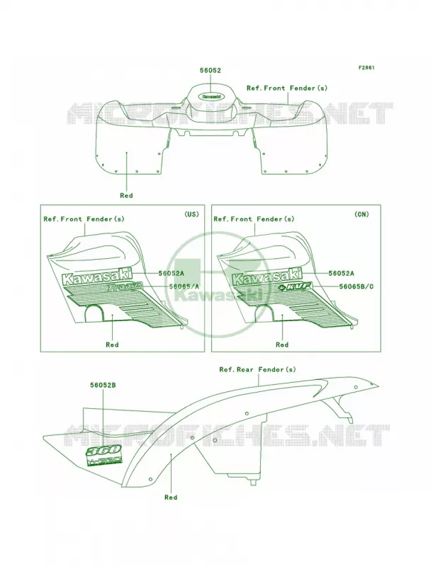 DecalsRedB1 Kawasaki QUAD 360 2004 Prairie 360  KVF360-B2
