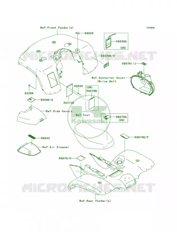 LabelsB2 Kawasaki QUAD 700 2004 Prairie 700 4x4 Hardwoods Green HD  KVF700-B1