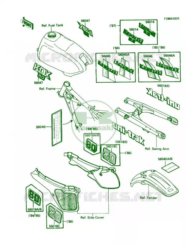 Labels Kawasaki MOTOS 80 1984 KDX80  KDX80-C1