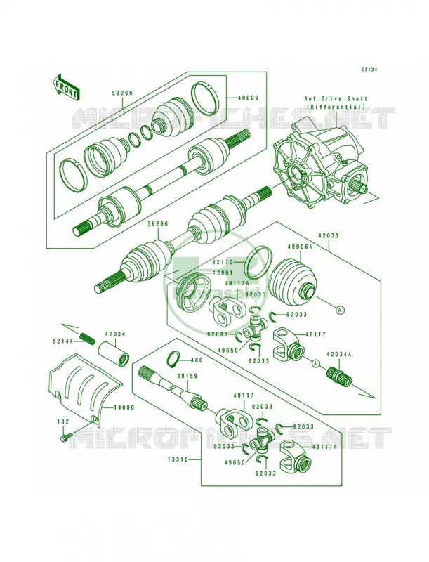Drive ShaftFrontKLF400-B1B2 Kawasaki QUAD 400 1993 Bayou 400 4X4  KLF400-B1