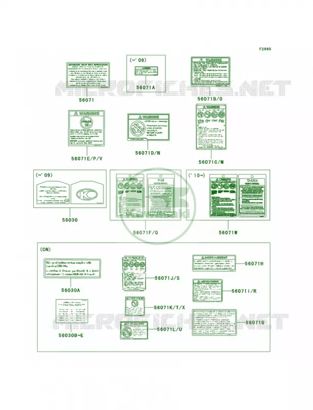 Labels Kawasaki QUAD 90 2007 KFX90  KSF90A7F