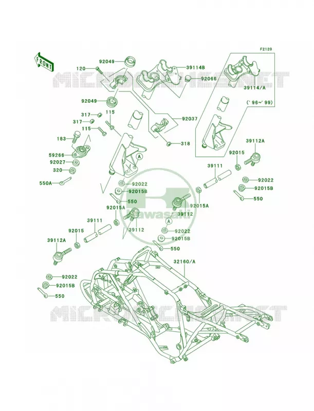 Frame Kawasaki QUAD 250 2000 Mojave 250  KSF250-A14