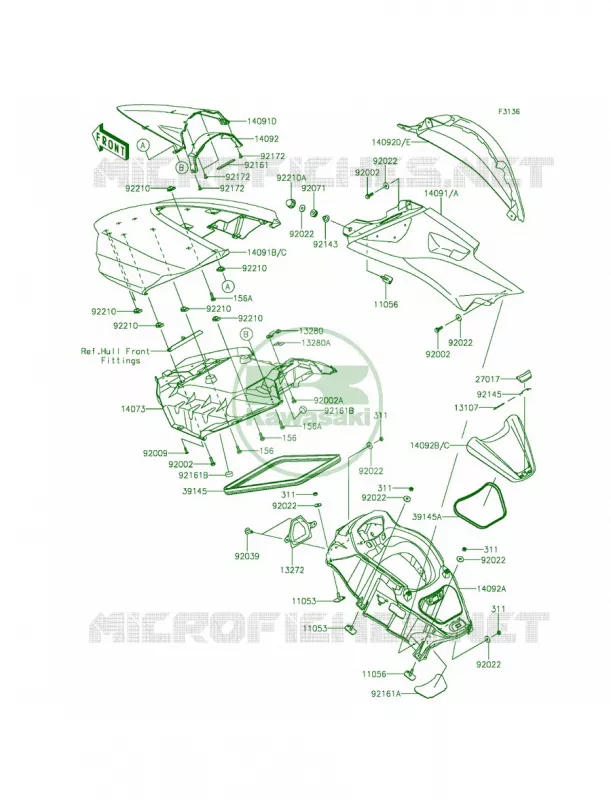 Hull Middle Fittings Kawasaki JET SKI 1500 2014 ULTRA 310X  JT1500LEF