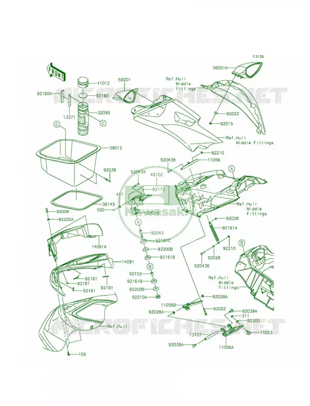 Hull Front Fittings Kawasaki JET SKI 1500 2014 ULTRA 310LX  JT1500MEF