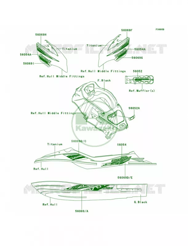 DecalsTitaniumJDF Kawasaki JET SKI 1500 2013 ULTRA 300LX  JT1500JDF