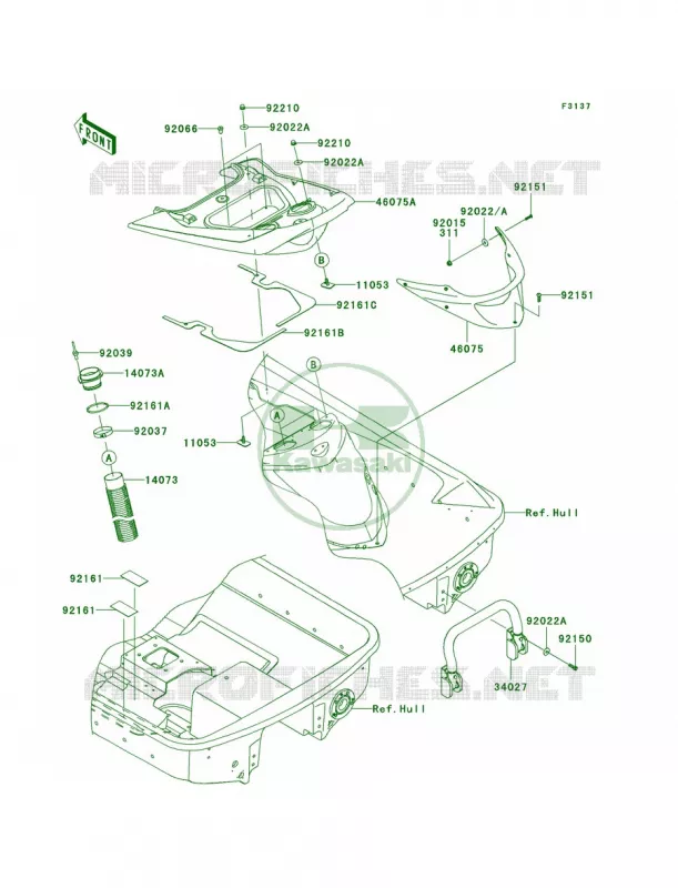 Hull Rear Fittings Kawasaki JET SKI 1500 2011 ULTRA LX  JT1500GBF