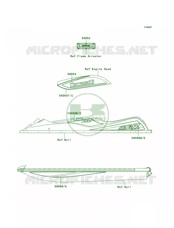 DecalsGreenA9F Kawasaki JET SKI 800 2010 800 SX-R  JS800AAF