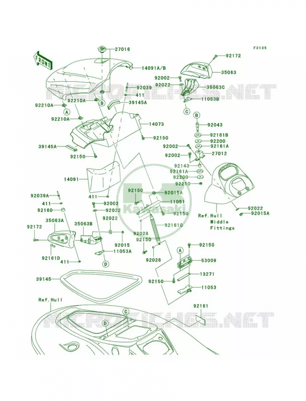 Hull Front Fittings Kawasaki JET SKI 1500 2010 STX  JT1500DAF