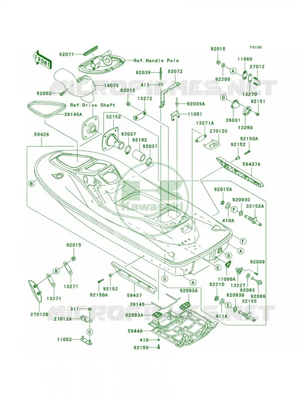 Hull Kawasaki JET SKI 1500 2010 STX  JT1500DAF