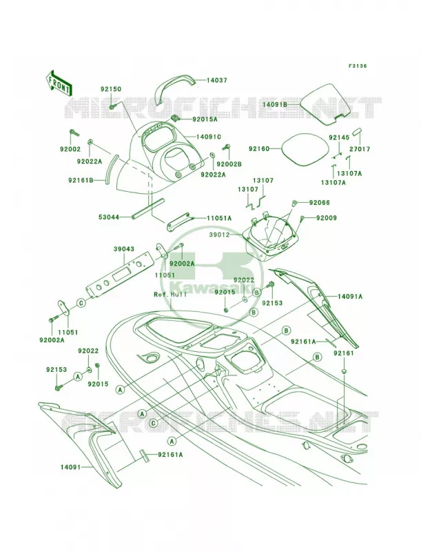 Hull Middle Fittings Kawasaki JET SKI 1500 2009 STX  JT1500D9F