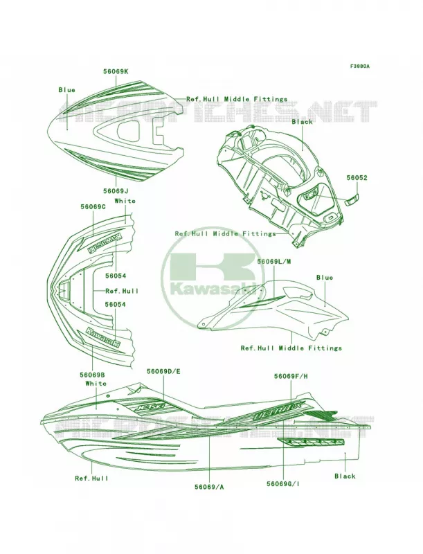 DecalsGAF Kawasaki JET SKI 1500 2009 ULTRA LX  JT1500G9F