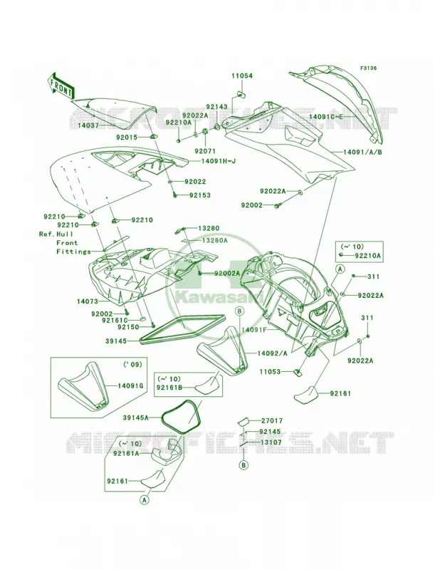 Hull Middle Fittings Kawasaki JET SKI 1500 2009 ULTRA LX  JT1500G9F