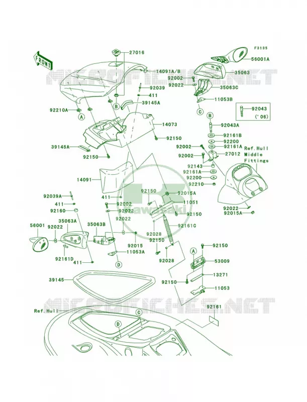 Hull Front Fittings Kawasaki JET SKI 1200 2007 STX-12F  JT1200D7F