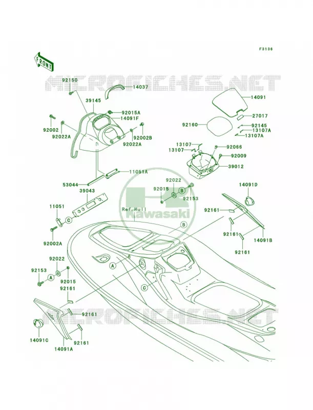 Hull Middle Fittings Kawasaki JET SKI 900 2006 900 STX  JT900E6F