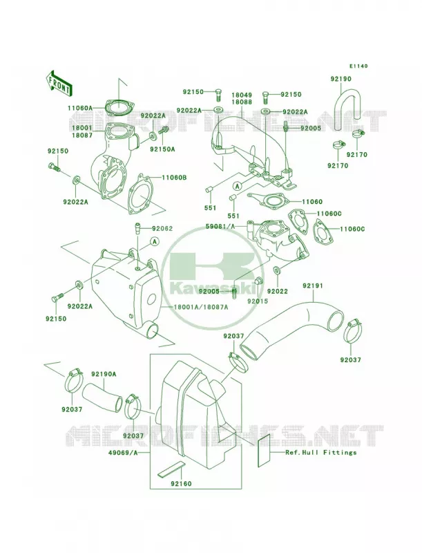 Mufflers Kawasaki JET SKI 750 1999 SXI PRO  JS750-C2