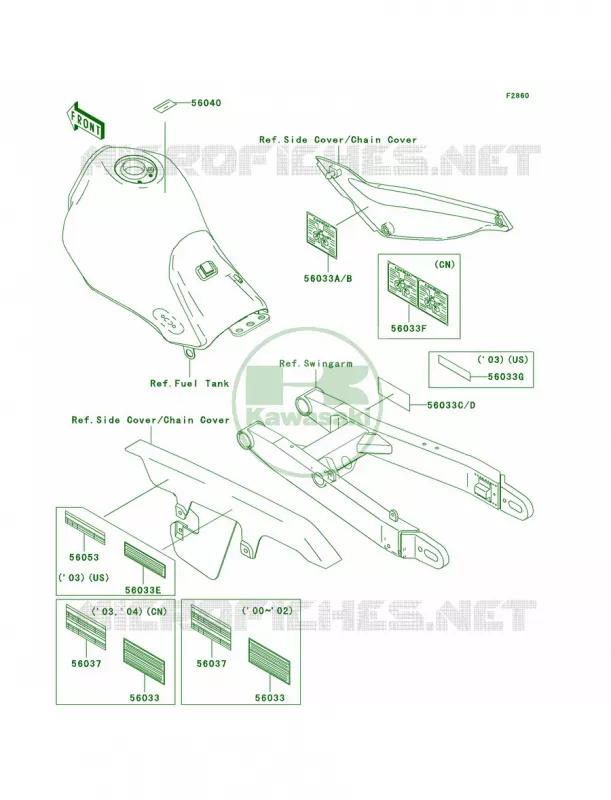 Labels Kawasaki MOTOS 250 2000 Super Sherpa  KL250-G4