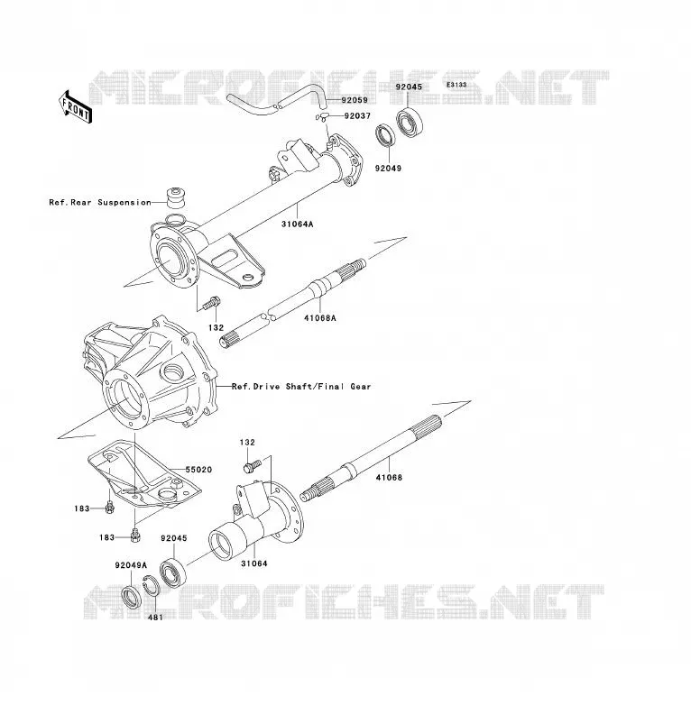 REAR AXLE Kawasaki QUAD 250 2007 KLF250  KLF250A7F