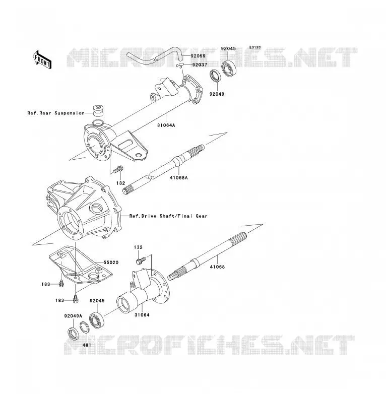 REAR AXLE Kawasaki QUAD 250 2007 KLF250  KLF250A7F