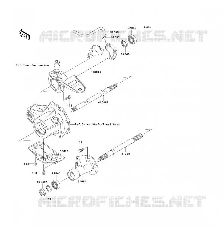 REAR AXLE Kawasaki QUAD 250 2008 KLF250  KLF250A8F