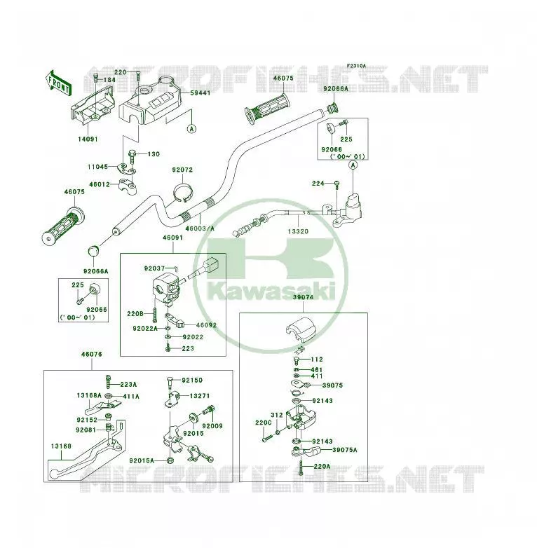 HANDLEBAR(2/2) Kawasaki QUAD 300 2000 KLF300 4X4  KLF300-C12