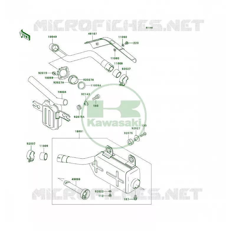 EXHAUST Kawasaki QUAD 300 2004 KLF300 4X4  KLF300-C16