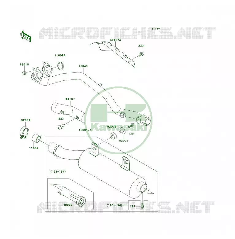 EXHAUST Kawasaki QUAD 400 1993 KLF400 4X4  KLF400-B1