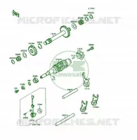 GEAR CHANGE DRUM   SHIFT FORKS voor Kawasaki KSF250 1990