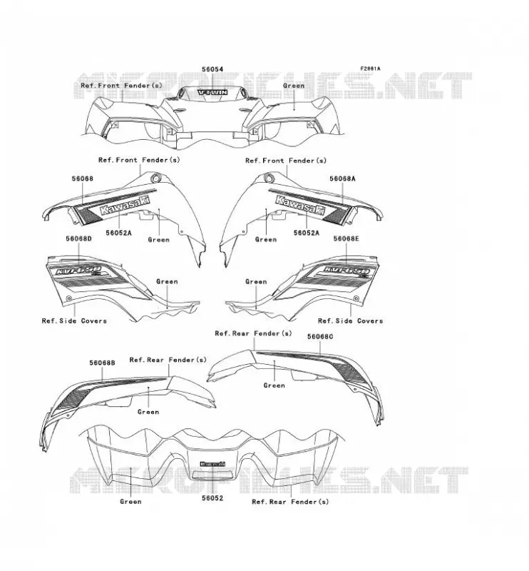 STICKER(GREEN) Kawasaki QUAD 650 2011 KVF650 4X4  KVF650DBF