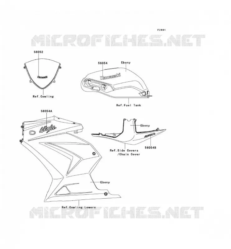 STICKER(EBONY) Kawasaki MOTOS 250 2008 NINJA 250R  EX250K8F